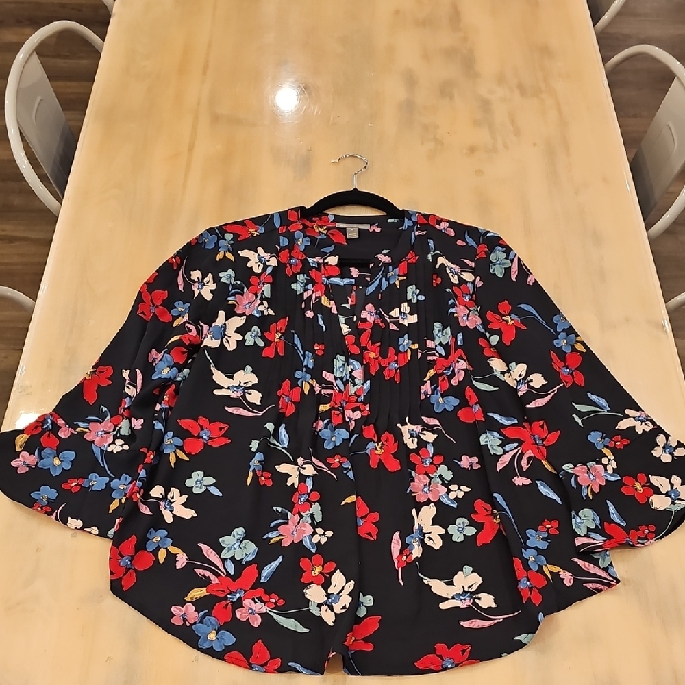 Style & Co. Black 3/4 Sleeve Floral Blouse M